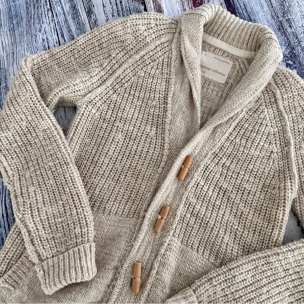 Banana Republic Heritage Men's Cream Shawl Collar Toggle Wool Blend Cardigan